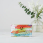 Professioneel kleurrijk modern houtmonogram #21 visitekaartje (Staand voorkant)