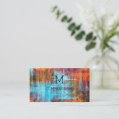 Professioneel kleurrijk modern houtmonogram visitekaartje (Staand voorkant)