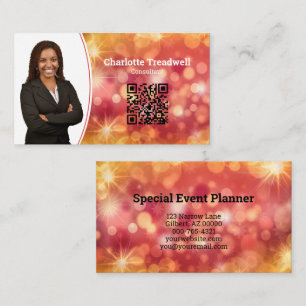Professioneel Koraal Bokeh Sparkle Custom Photo QR Visitekaartje
