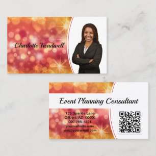 Professioneel Koraal Bokeh Sparkle Custom Photo QR Visitekaartje