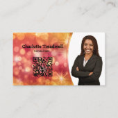 Professioneel Koraal Bokeh Sparkle Custom Photo QR Visitekaartje (Voorkant)