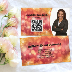 Professioneel Koraal Bokeh Sparkle Custom Photo QR Visitekaartje