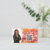 Professioneel Koraal Bokeh Sparkle Custom Photo QR Visitekaartje (Staand voorkant)