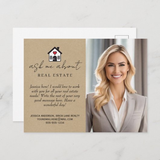 Professioneel Kraft-papier Vraag me over onroerend Briefkaart (Voorkant / Achterkant)