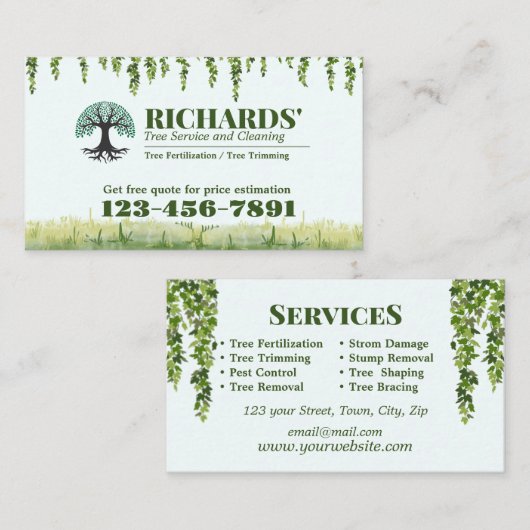 Professioneel Landscape Tree Service Visitekaartje (Voorkant / Achterkant)