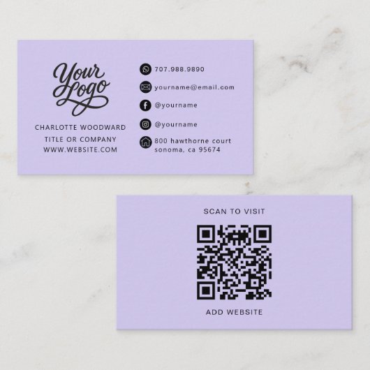 Professioneel Lavendel Logo QR Code Visitekaartje (Voorkant / Achterkant)