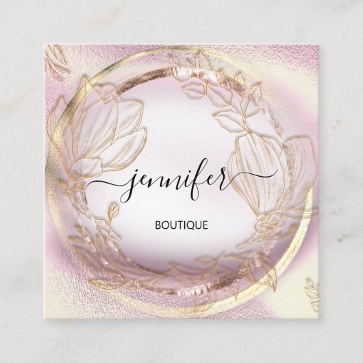 Professioneel Lijst Roos Floral QR Code Logo Vierkante Visitekaartje (Voorkant)