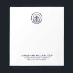 Professioneel Logo Merk Notitieblok<br><div class="desc">Verhoog uw professionele afbeelding met ons aanpasbare logo-notitieblok. Het ontwerp is voorzien van een strak logo-embleem bovenaan, vergezeld van naam, titel en bedrijfsinformatie in navy blue classic typografie op een strakke witte achtergrond. Dit veelzijdige notitieblok is ideaal voor elk bedrijf dat zijn logo-branding wil verbeteren. Of u nu een vastgoedplanner...</div>