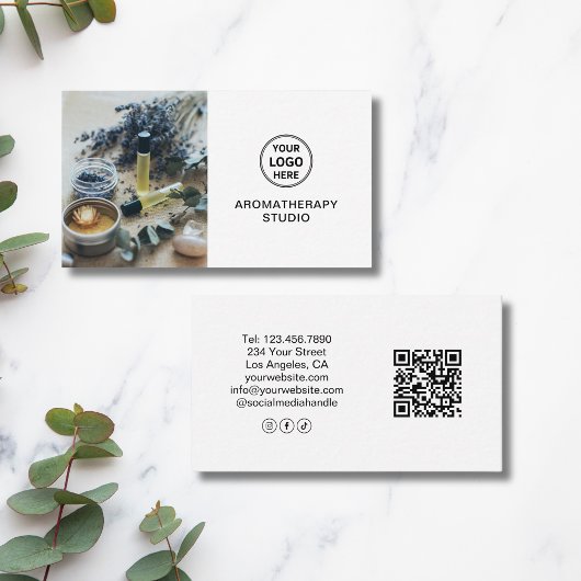 Professioneel Logo QR Aromatherapie Spa Wit Visitekaartje