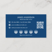 Professioneel Logo Social Media QR Code Marineblau Visitekaartje (Achterkant)