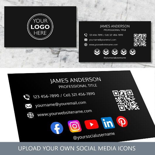 Professioneel logo sociale media QR-code zwart Visitekaartje