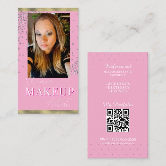 Professioneel Make-up Haar Foto Glans QR Code Visitekaartje (Voorkant / Achterkant)