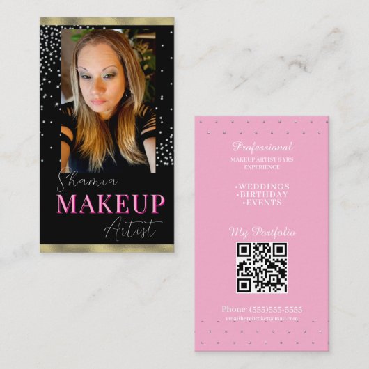Professioneel Make-up Haar Foto Glans QR Code Visitekaartje (Voorkant / Achterkant)