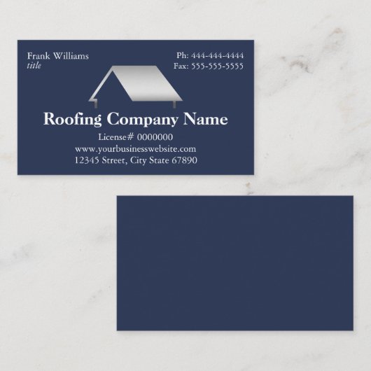 Professioneel marineblauw dakbedekkingsbedrijf visitekaartje (Voorkant / Achterkant)