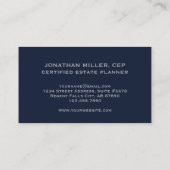 Professioneel marineblauw en grijs visitekaartje (Achterkant)