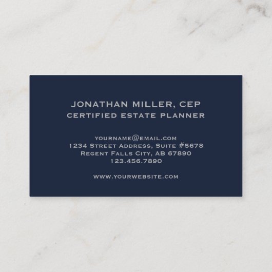 Professioneel marineblauw en grijs visitekaartje (Achterkant)