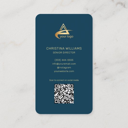 Professioneel marineblauw modern minimalistisch mo visitekaartje (Achterkant)