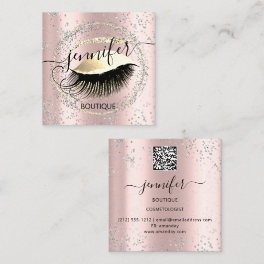 Professioneel marktplein met QR-code Silver Gold Vierkante Visitekaartje (Voorkant / Achterkant)