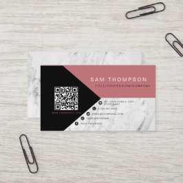 Professioneel Marmer Roze Zwart QR Code Modern Visitekaartje