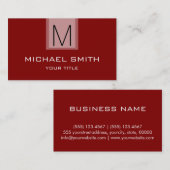 Professioneel Maroon Effen Kleur Monogram Visitekaartje (Voorkant / Achterkant)