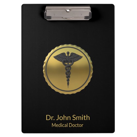 Professioneel Medisch 3D Gouden Caduceus Embleem Klembord (Voorkant)