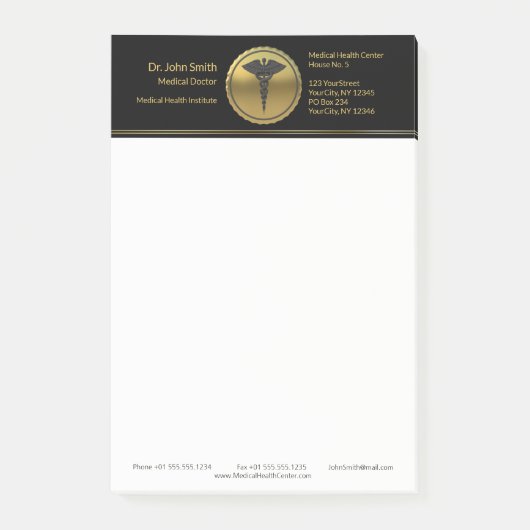 Professioneel Medisch 3D Gouden Caduceus Embleem Post-it® Notes (Voorkant)