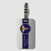 Professioneel Medisch Caduceus Blauw Goud Bagagelabel (Voorkant (verticaal))