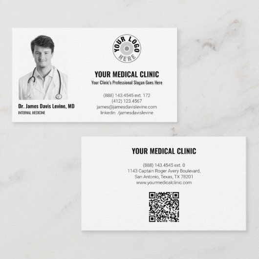 Professioneel Medisch Dokter Foto & Logo, QR-code Visitekaartje (Voorkant / Achterkant)