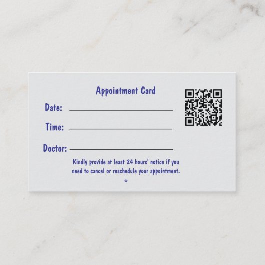 Professioneel medische afspraakkaart met QR-code Visitekaartje (Achterkant)