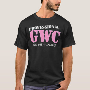 Professioneel meisje met camera t-shirt