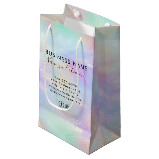 Professioneel Merk Minimal Script Iridescente Opal Klein Cadeauzakje (Voorkant Gekanteld)