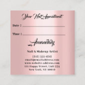 Professioneel merk Nail Manicure Appointment Roos Vierkante Visitekaartje (Achterkant)