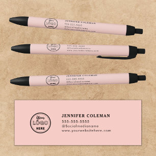 Professioneel Merk Promotionele Logo Blush Roze Zwarte Inkt Pen