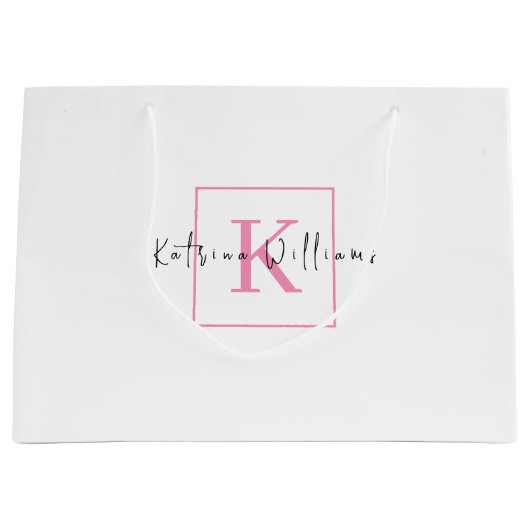 Professioneel merklogo roze script monogram groot cadeauzakje (Voorkant)
