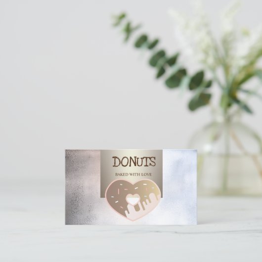 Professioneel, metaal, donuts, bakkerij visitekaartje (Staand voorkant)
