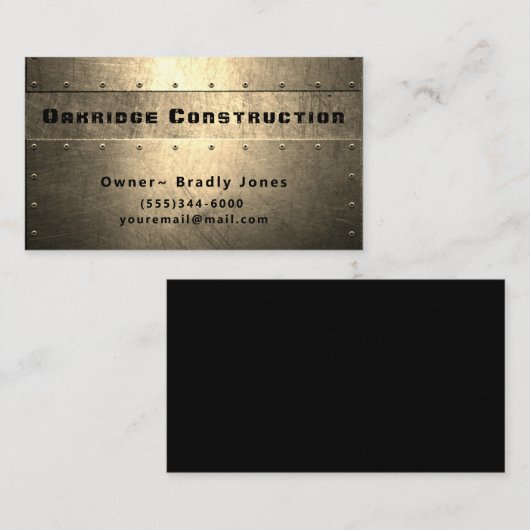 Professioneel metaalontwerp bouwbedrijf visitekaartje (Voorkant / Achterkant)