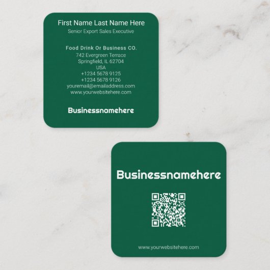Professioneel Minimaal Groen QR Code Vierkante Visitekaartje (Voorkant / Achterkant)
