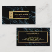 Professioneel Minimaal Monogram Blauw Marmer Visitekaartje (Voorkant / Achterkant)