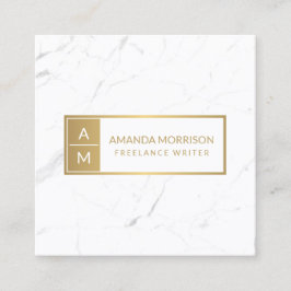 Professioneel Minimaal Monogram Gold/Wit Marmer Vierkante Visitekaartje