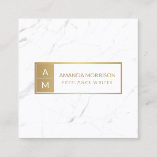 Professioneel Minimaal Monogram Gold/Wit Marmer Vierkante Visitekaartje