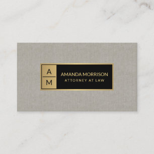 Professioneel minimaal monogram goud/Tan Linen Visitekaartje