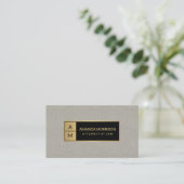 Professioneel Minimaal Monogram Goud/Tan Linnen Visitekaartje (Staand voorkant)