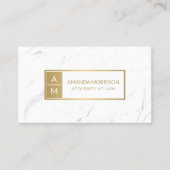 Professioneel Minimaal Monogram Goud/Wit Marmer Visitekaartje (Voorkant)