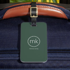 Professioneel Minimaal Monogram Initiaal Bosgroen Bagagelabel