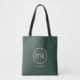 Professioneel Minimaal Monogram Initiaal Bosgroen Tote Bag