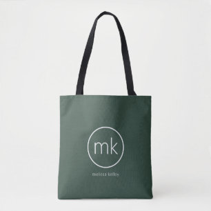 Professioneel Minimaal Monogram Initiaal Bosgroen Tote Bag