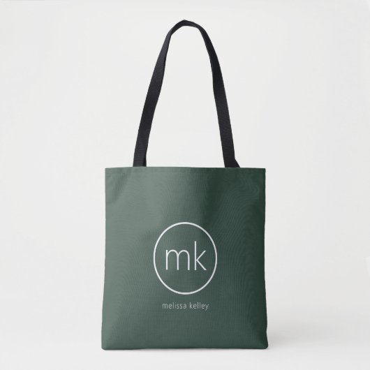 Professioneel Minimaal Monogram Initiaal Bosgroen Tote Bag (Voorkant)