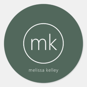 Professioneel minimaal Monogram Initiaal Forest Gr Ronde Sticker