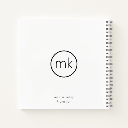 Professioneel Minimaal Monogram Initiaal Schoon Wi Notitieboek (Achterkant)