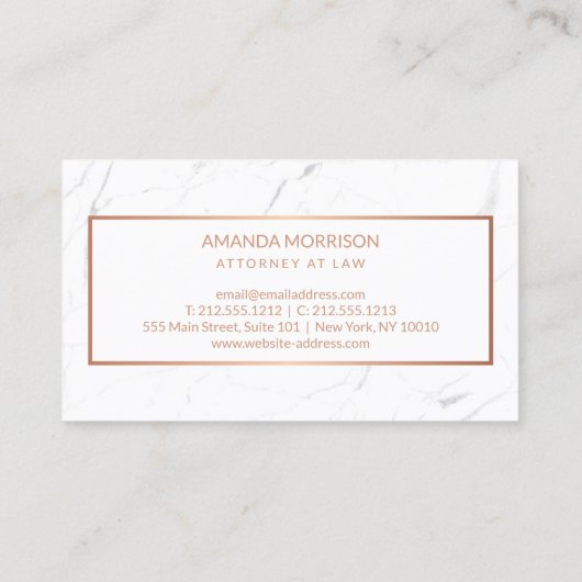 Professioneel minimaal Monogram Roos Goud/Marmer Visitekaartje (Achterkant)